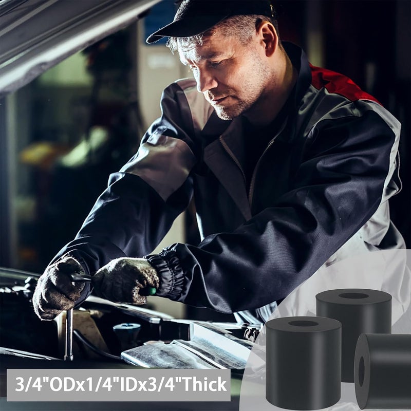 Unarty 12 PCS Multi Purpose Rubber Spacer 3/4 Inch OD x 1/4 Inch ID x 3/4 Inch Thickness, Rubber Bushing Anti Vibration Spacer Thick Rubbers Washers for Home and Car - Image 5